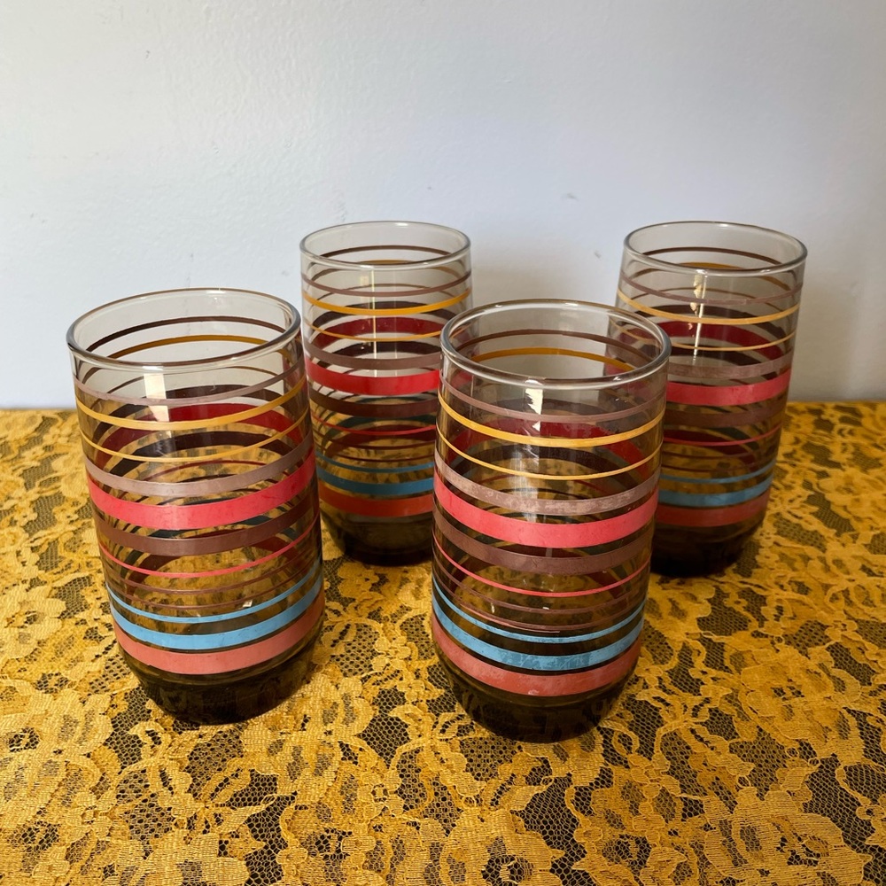 Set of 4 Vintage Striped Glass Tumblers
